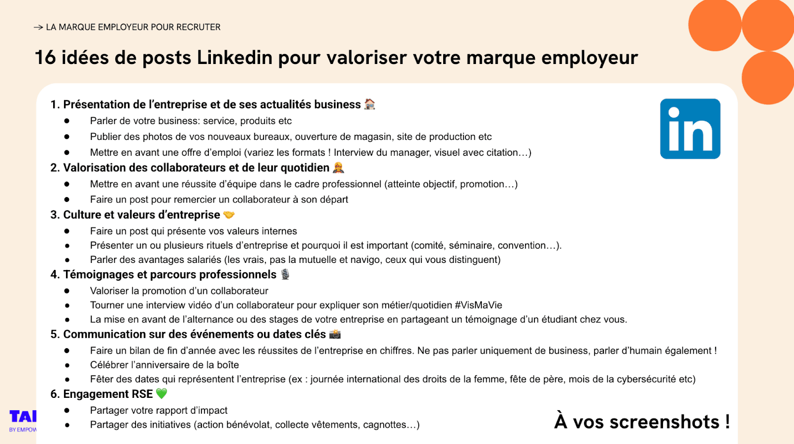 16 idées de posts Linkedin pour marque employeur