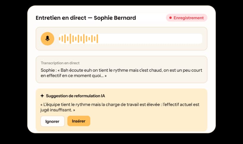 Facilitez la préparation des entretiens pour vos managers et collaborateurs avec la dictée vocale IA